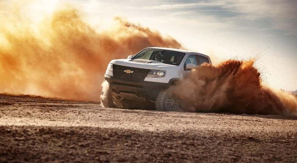 The 2017 SEMA Chevy Colorado ZR2 is drifting in the sand.