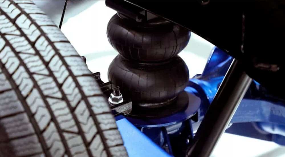 A closeup of the air suspension from a 2019 Ram Heavy Duty is shown.