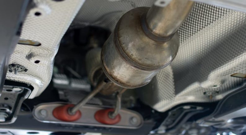 A catalytic converter is shown at an exhaust shop.