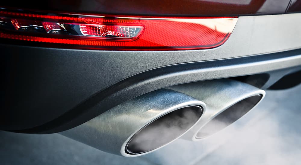 A close up of a car exhaust is shown.