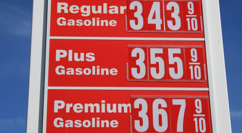 A gas station price display is shown.