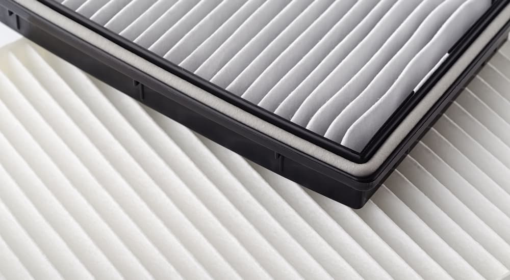 A close up of the ridges of a cabin air filter are shown.