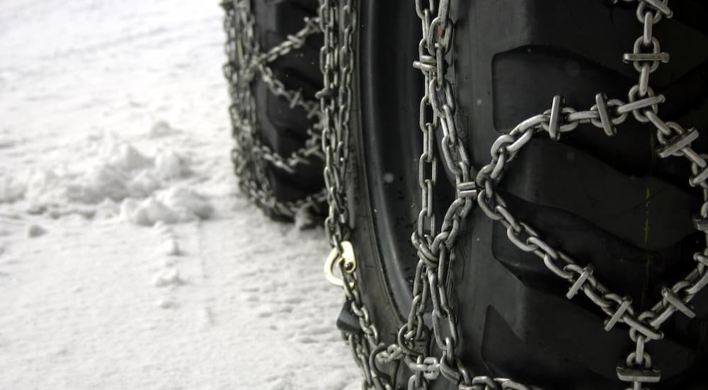 A close-up of tire chains are shown.