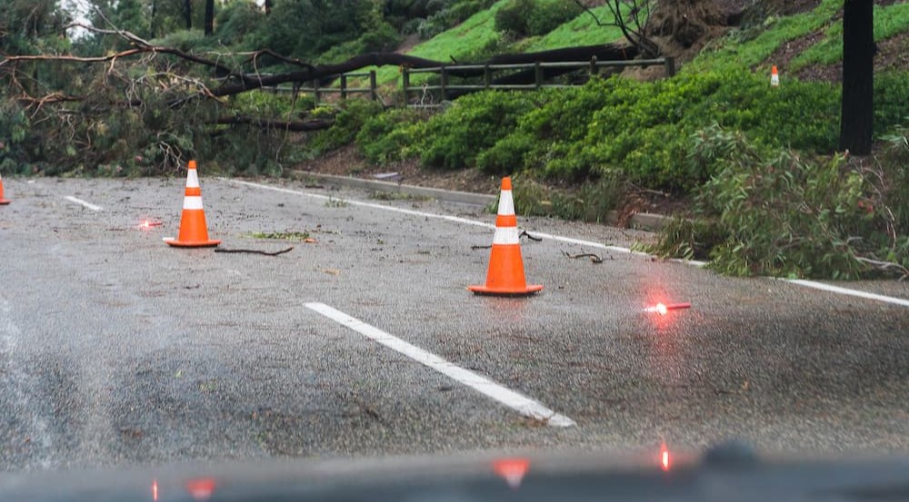 Traffic cones and road flares.