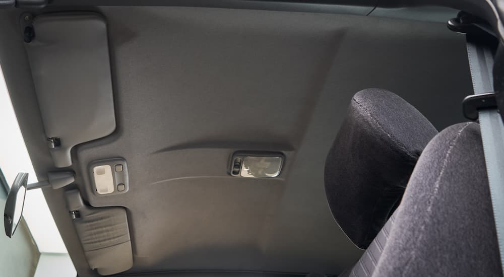 A gray headliner in a vehicle