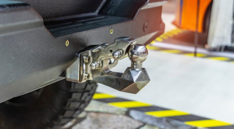 Close-up of a hitch on a truck.