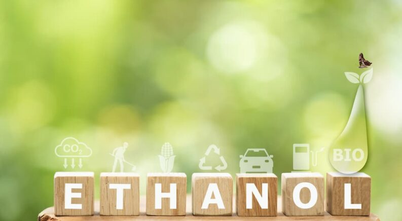 Wooden blocks spelling out Ethanol