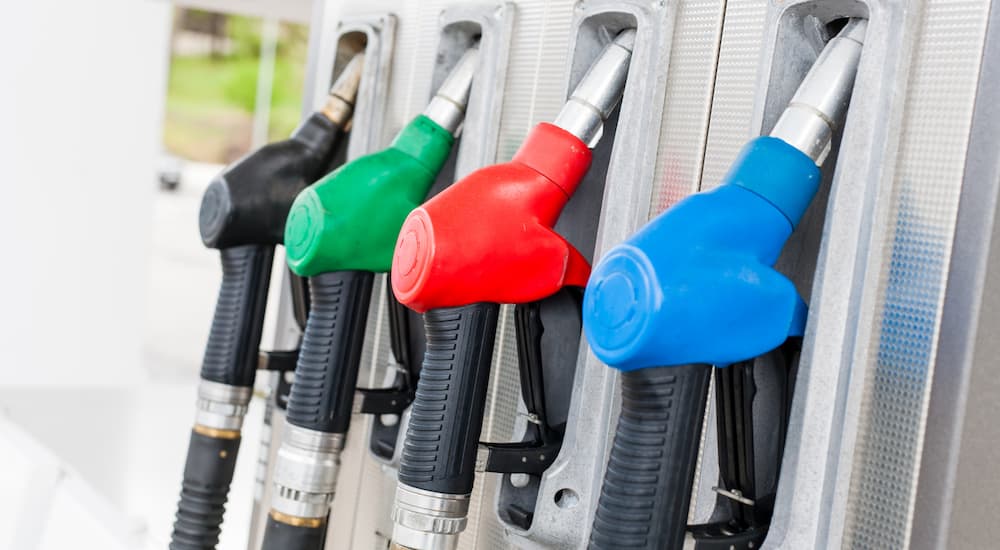 Multiple fuel choices at a gas station pump